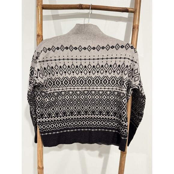 JOIE Gray FairIsle Cross Turtleneck Sweater Womens Small Mock Neck Nordic Jumper - Picture 4 of 4